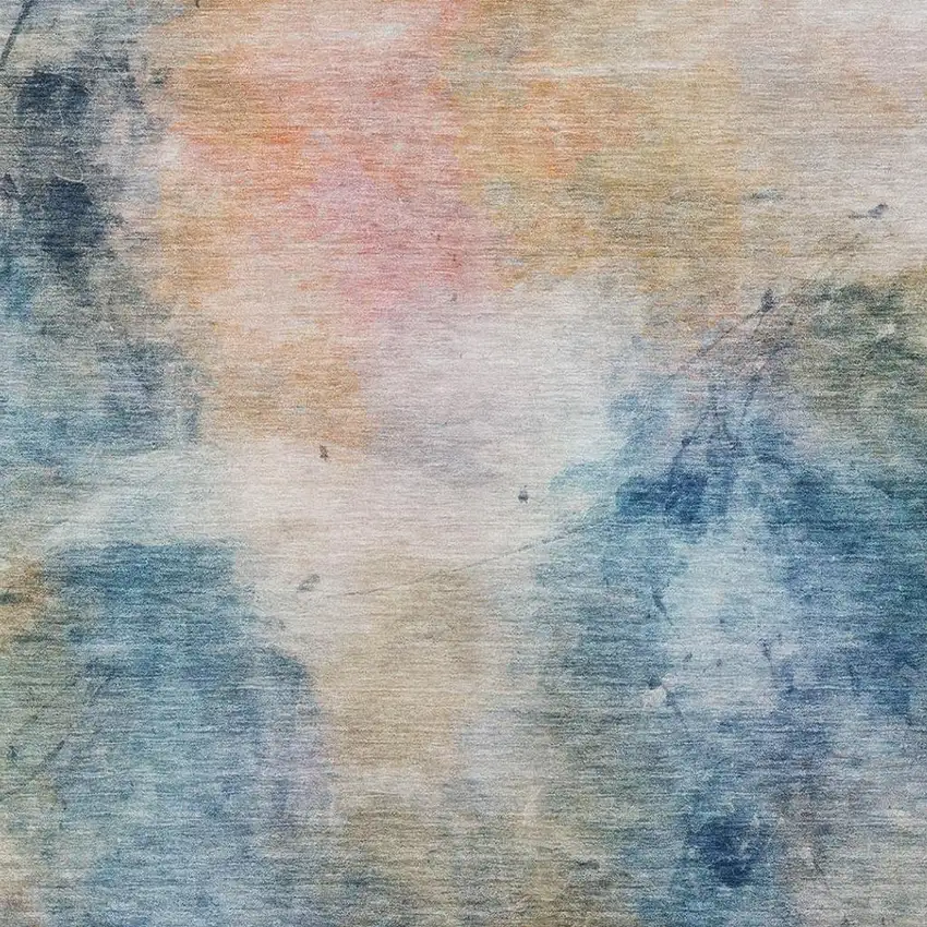 Blue And Beige Abstract Washable Indoor Outdoor Area Rug Photo 9