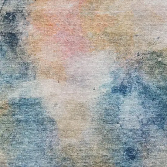 Blue And Beige Abstract Washable Indoor Outdoor Area Rug Photo 9
