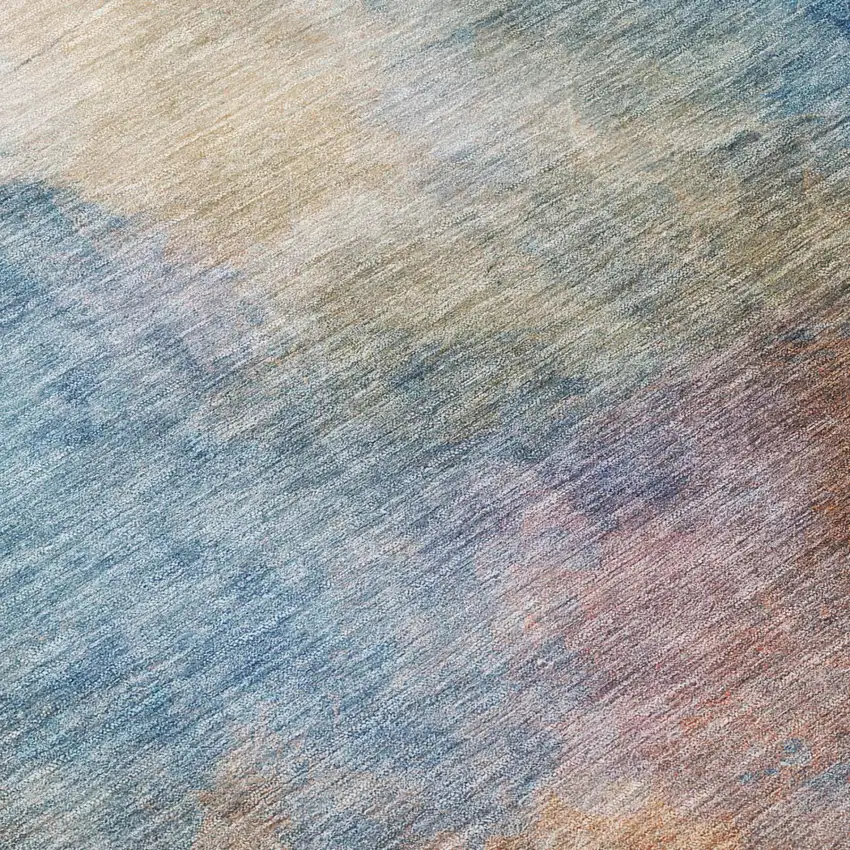 Blue And Beige Abstract Washable Indoor Outdoor Area Rug Photo 8