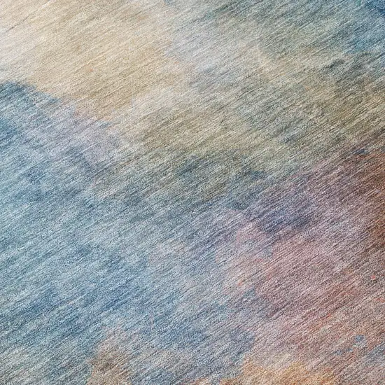 Blue And Beige Abstract Washable Indoor Outdoor Area Rug Photo 8