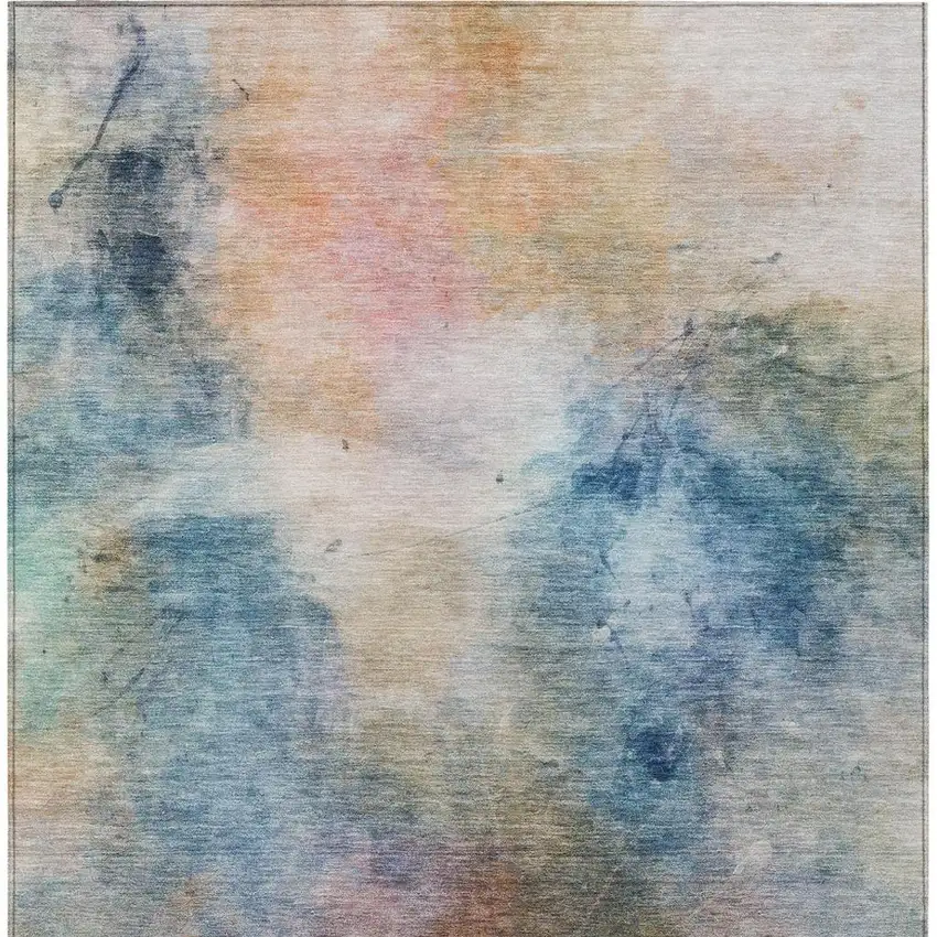 Blue And Beige Abstract Washable Indoor Outdoor Area Rug Photo 5