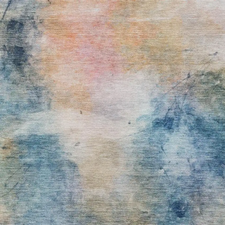 Blue And Beige Abstract Washable Indoor Outdoor Area Rug Photo 6