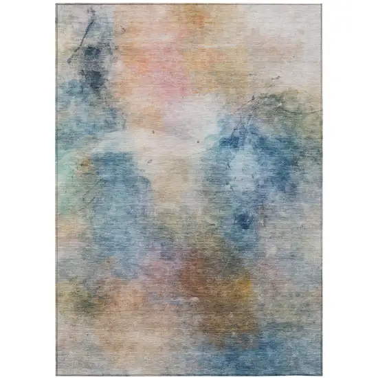 Blue And Beige Abstract Washable Indoor Outdoor Area Rug Photo 3