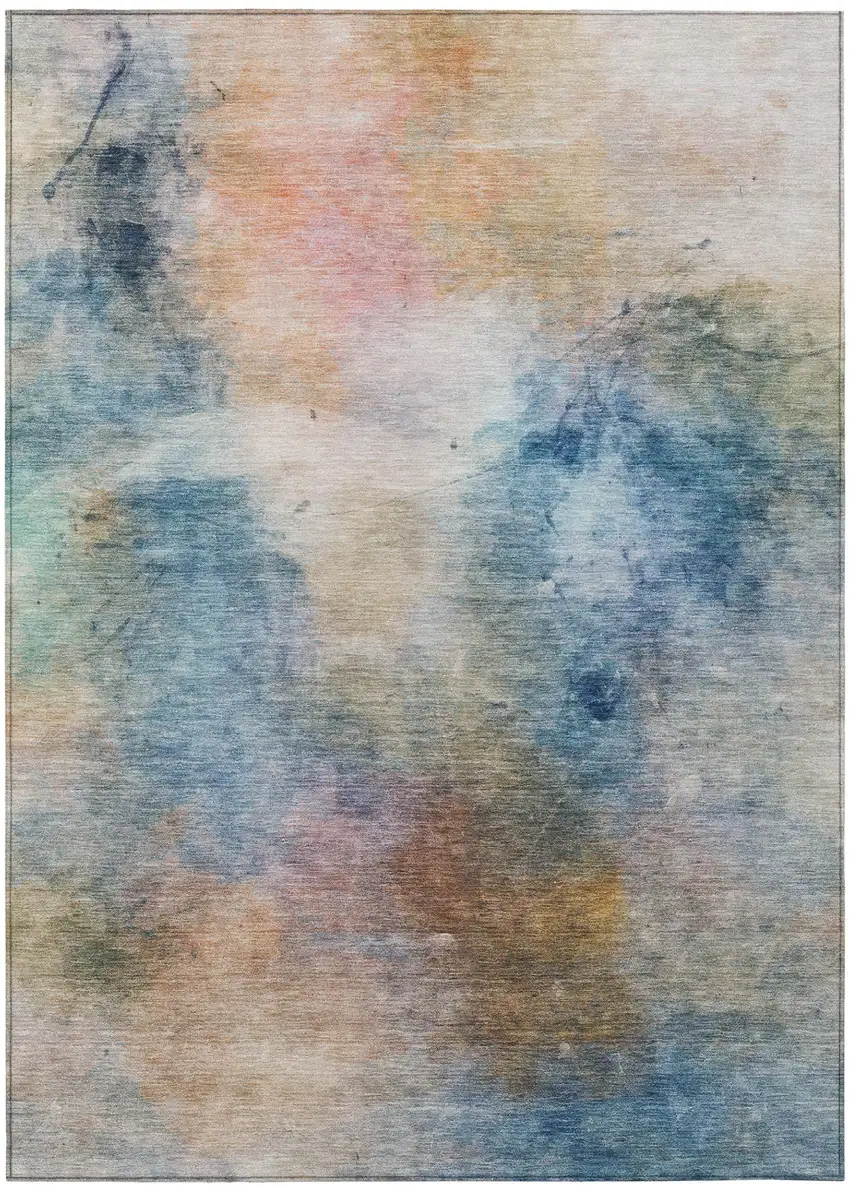Blue And Beige Abstract Washable Indoor Outdoor Area Rug Photo 3