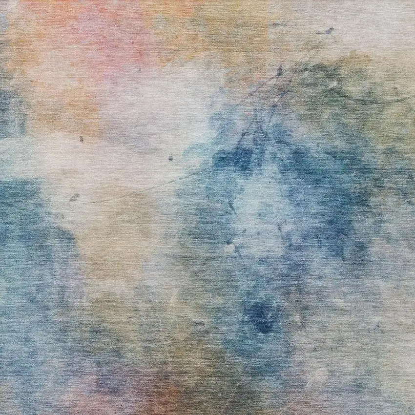 Blue And Beige Abstract Washable Indoor Outdoor Area Rug Photo 8