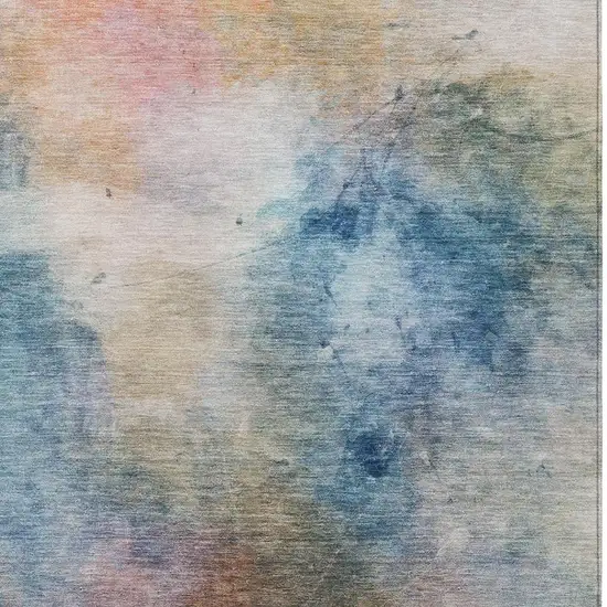 Blue And Beige Abstract Washable Indoor Outdoor Area Rug Photo 4