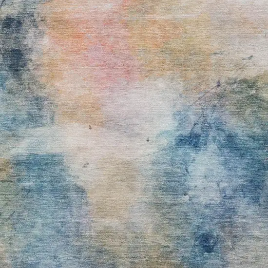 Blue And Beige Abstract Washable Indoor Outdoor Area Rug Photo 6