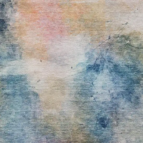 Blue And Beige Abstract Washable Indoor Outdoor Area Rug Photo 9