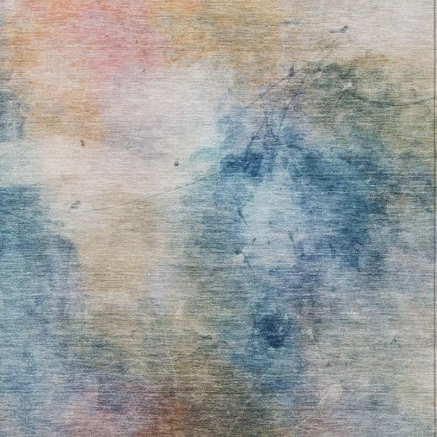 Blue And Beige Abstract Washable Indoor Outdoor Area Rug Photo 1