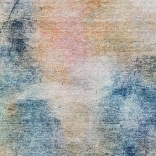 Blue And Beige Abstract Washable Indoor Outdoor Area Rug Photo 8