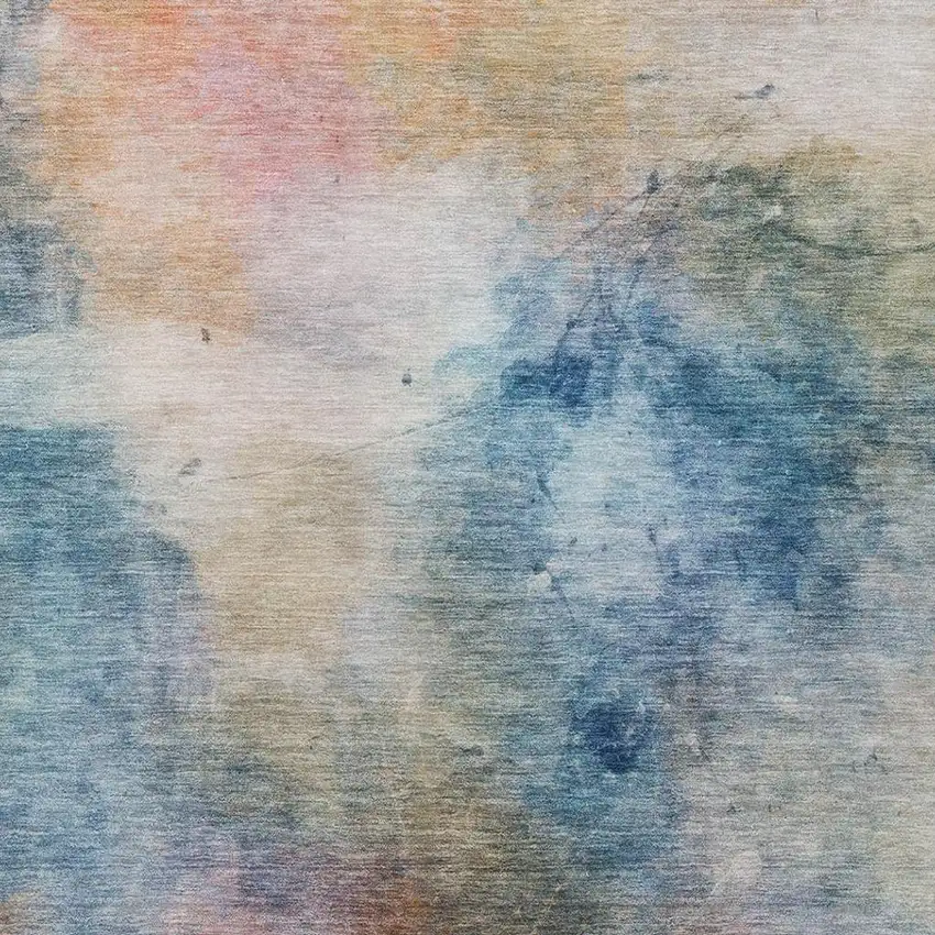 Blue And Beige Abstract Washable Indoor Outdoor Area Rug Photo 2