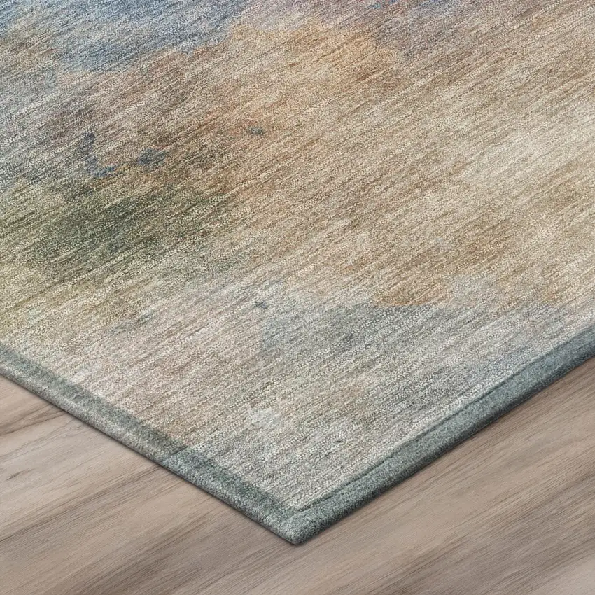 Blue And Beige Abstract Washable Indoor Outdoor Area Rug Photo 9