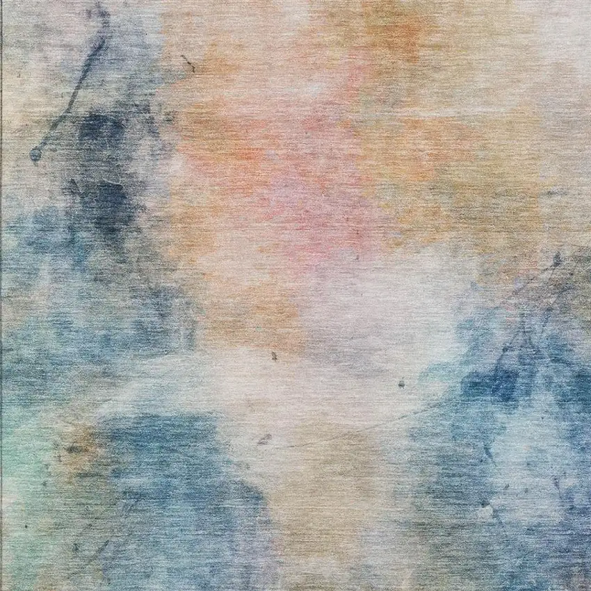 Blue And Beige Abstract Washable Indoor Outdoor Area Rug Photo 6