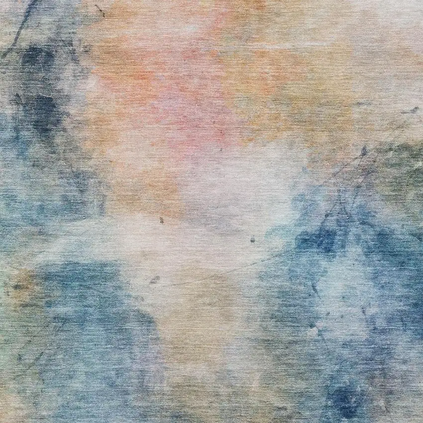 Blue And Beige Abstract Washable Indoor Outdoor Area Rug Photo 5