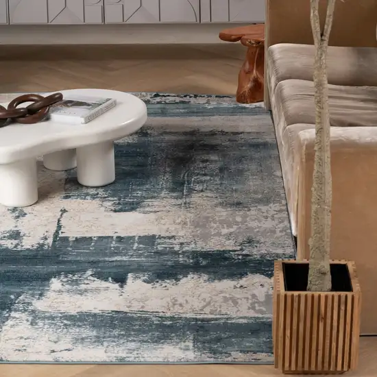 Blue And Beige Abstract Washable Non Skid Area Rug Photo 8