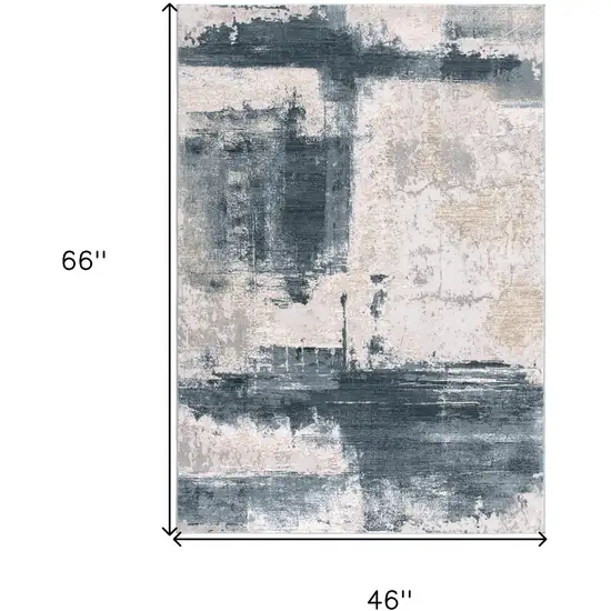 Blue And Beige Abstract Washable Area Rug Photo 8