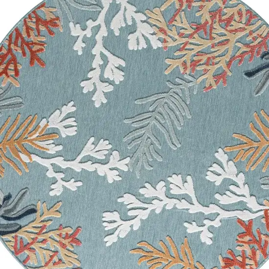 Blue And Beige Coral Round Rug Photo 3