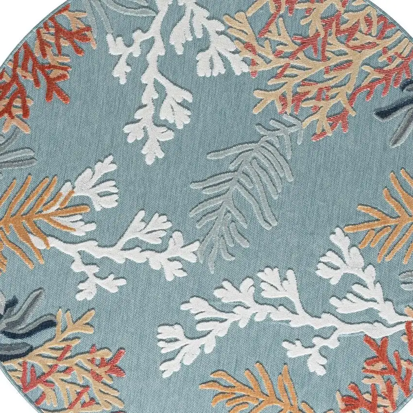 Blue And Beige Coral Round Rug Photo 3