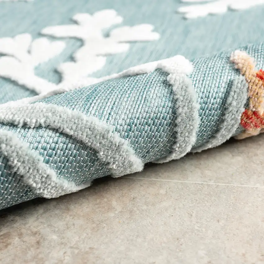 Blue And Beige Coral Round Rug Photo 9