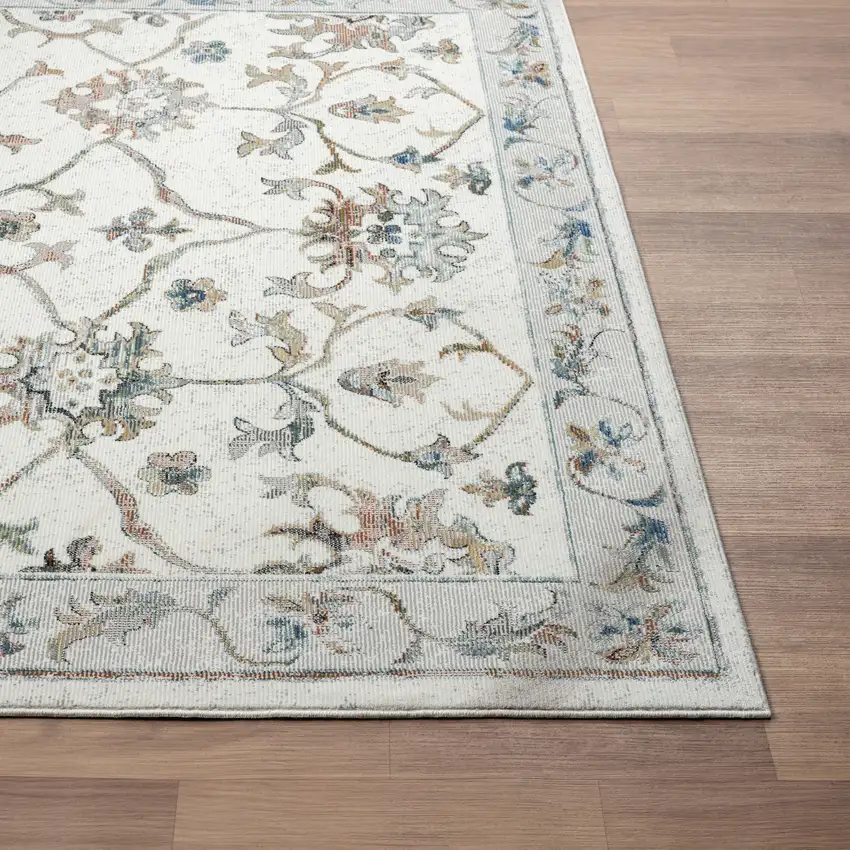 Blue And Beige Floral Area Rug Photo 7