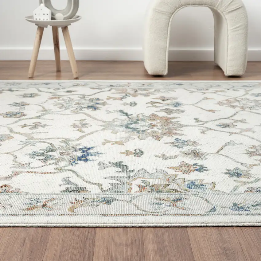 Blue And Beige Floral Area Rug Photo 5