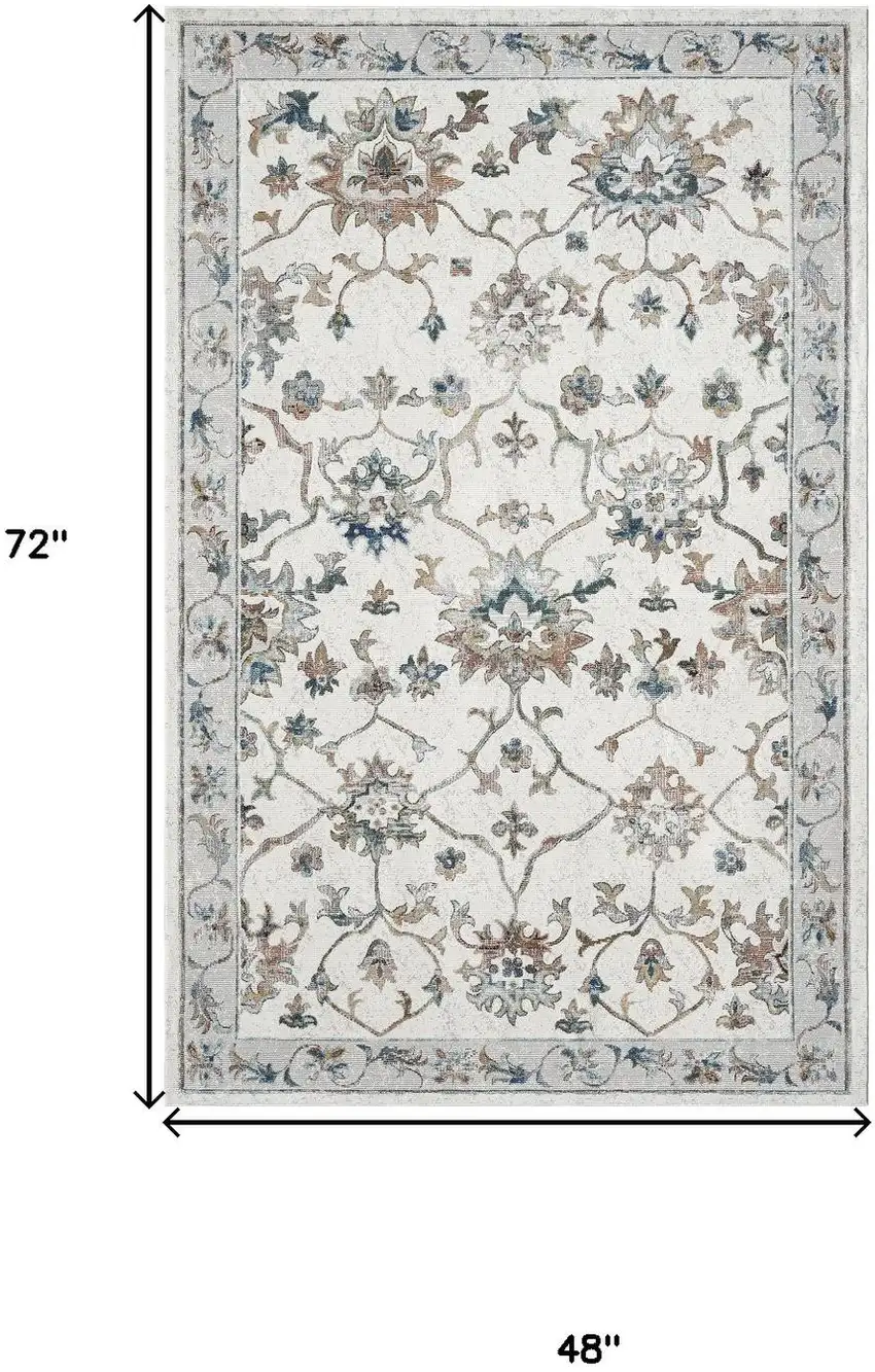 Blue And Beige Floral Area Rug Photo 3