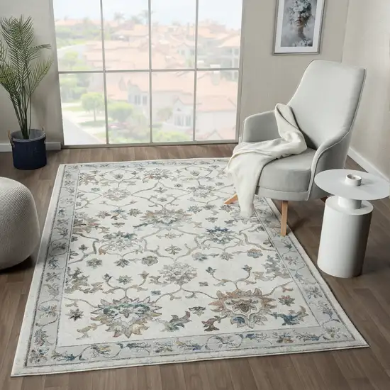 Blue And Beige Floral Area Rug Photo 6