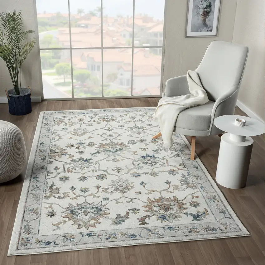 Blue And Beige Floral Area Rug Photo 6