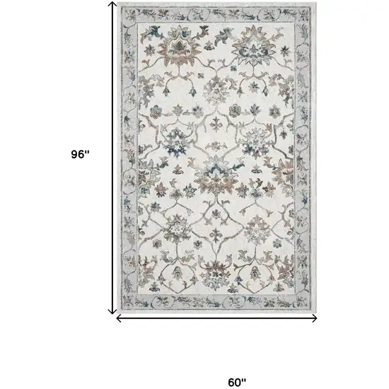 Blue And Beige Floral Area Rug Photo 3