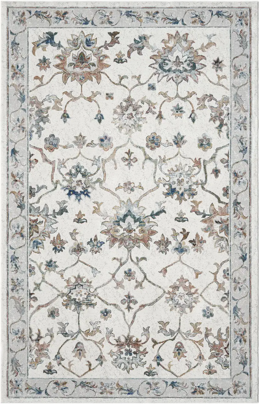 Blue And Beige Floral Area Rug Photo 2