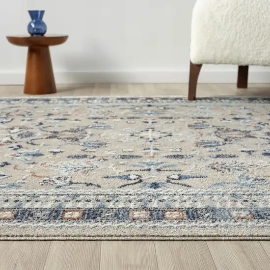 Blue And Beige Floral Area Rug Photo 7