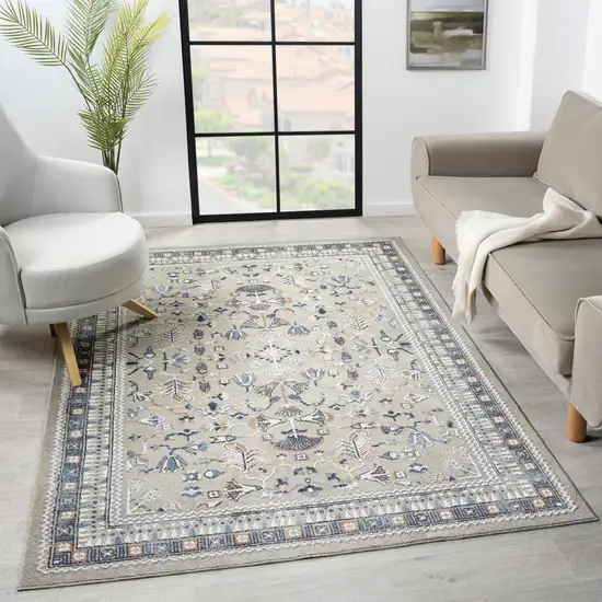 Blue And Beige Floral Area Rug Photo 8