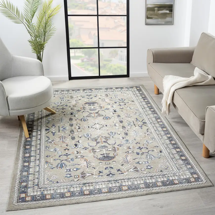 Blue And Beige Floral Area Rug Photo 8