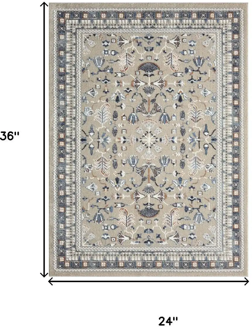 Blue And Beige Floral Area Rug Photo 3