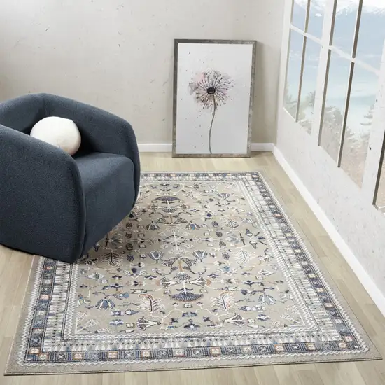 Blue And Beige Floral Area Rug Photo 6