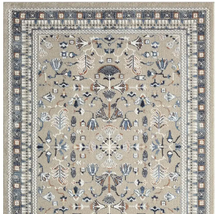 Blue And Beige Floral Area Rug Photo 5