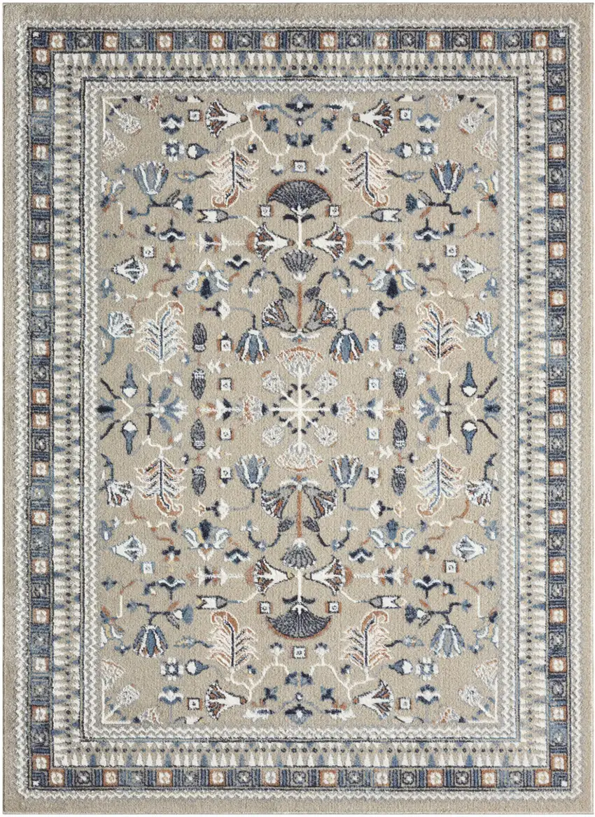 Blue And Beige Floral Area Rug Photo 2