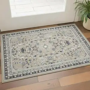 Photo of Blue And Beige Floral Area Rug