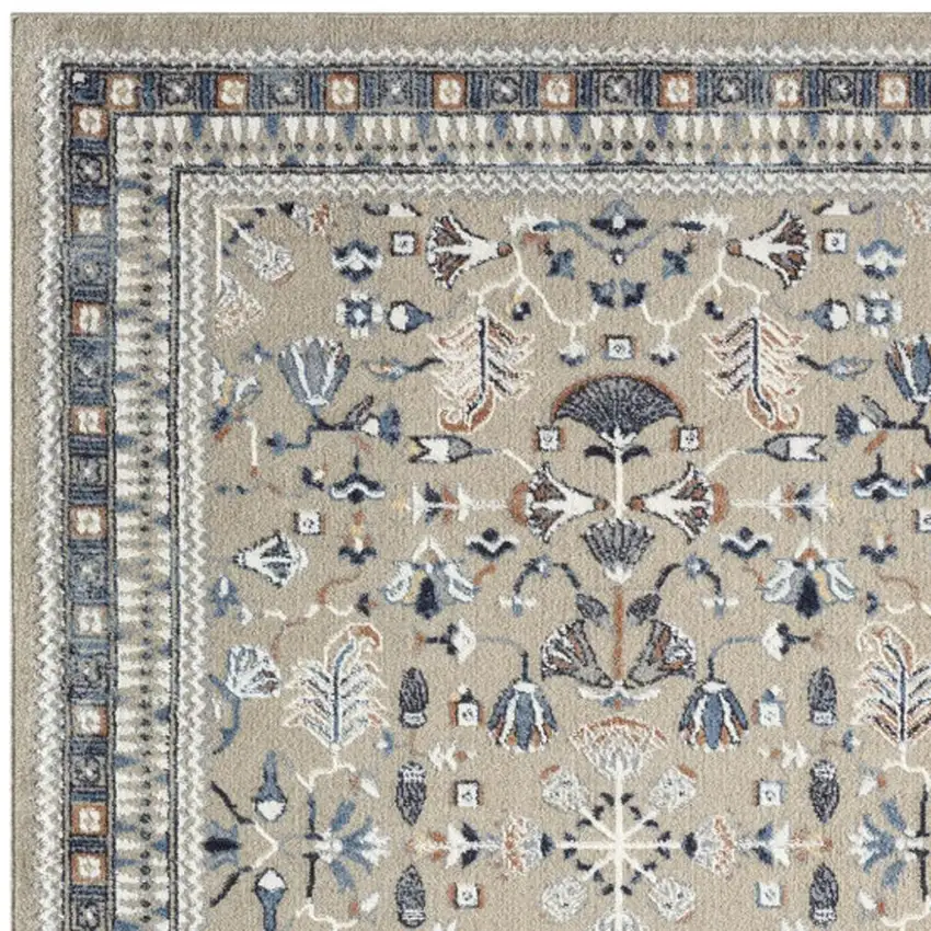 Blue And Beige Floral Area Rug Photo 4