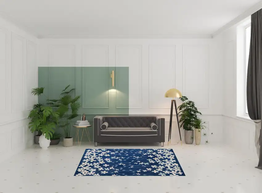 Blue And Beige Floral Area Rug Photo 1