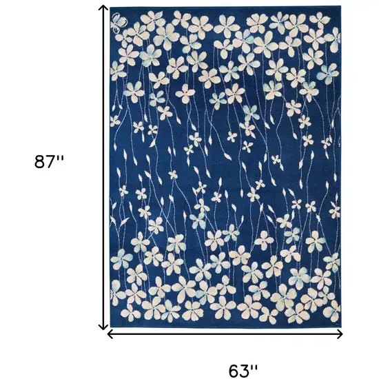 Blue And Beige Floral Area Rug Photo 3