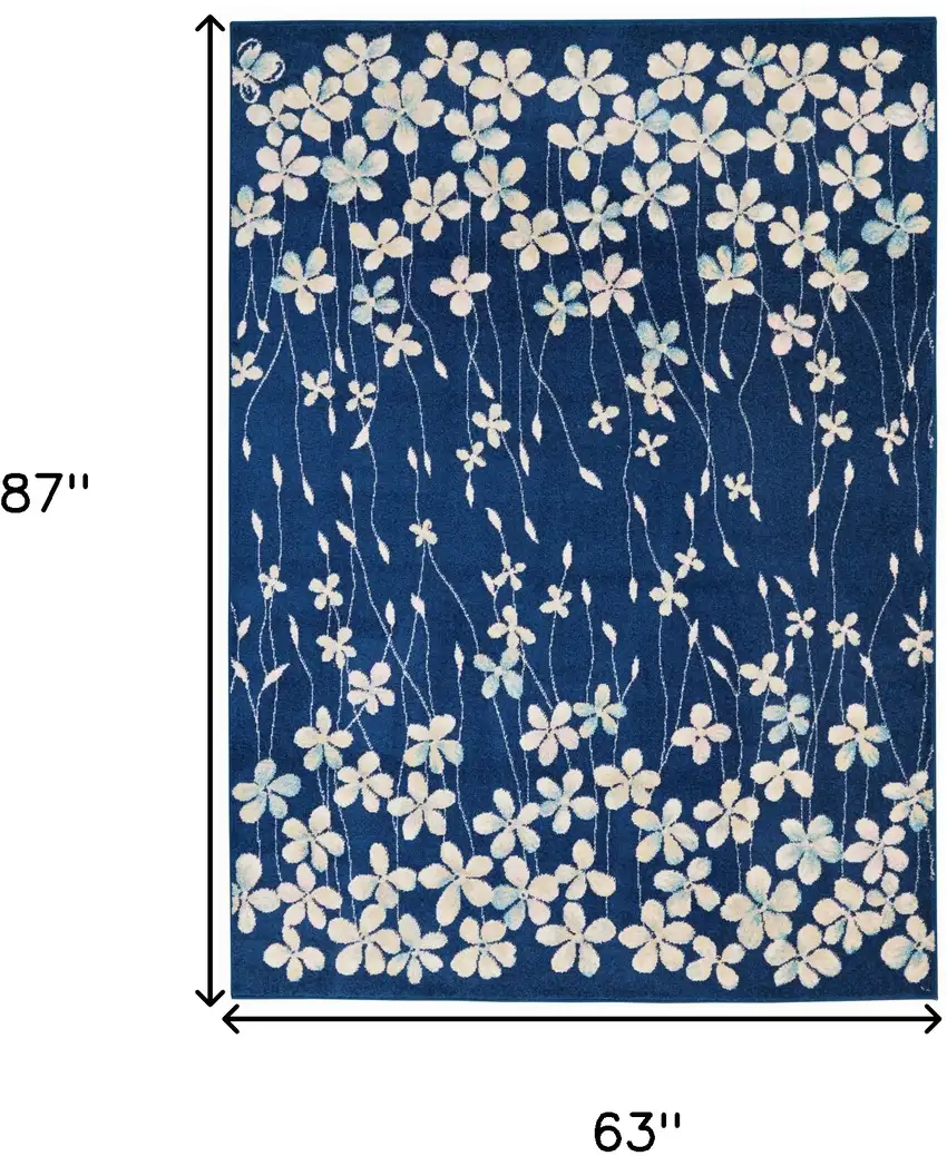 Blue And Beige Floral Area Rug Photo 3