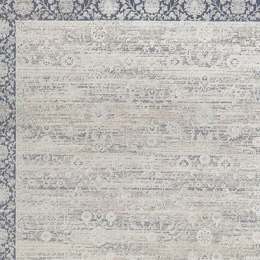 Blue And Beige Floral Square Rug Photo 5
