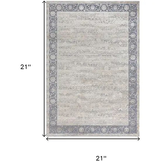 Blue And Beige Floral Square Rug Photo 3