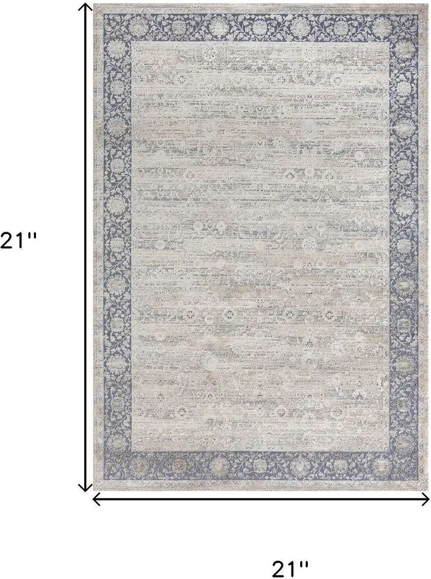 Blue And Beige Floral Square Rug Photo 3