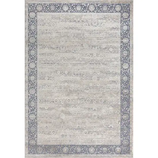 Blue And Beige Floral Square Rug Photo 2