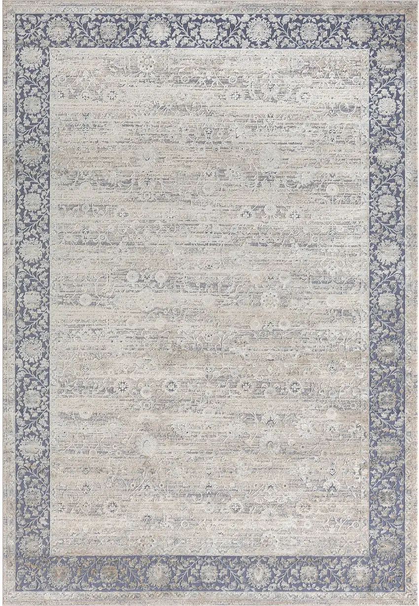 Blue And Beige Floral Square Rug Photo 2