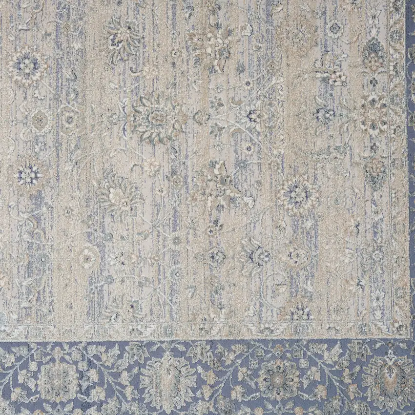 Blue And Beige Floral Square Rug Photo 6