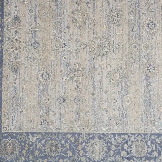 Blue And Beige Floral Square Rug Photo 9