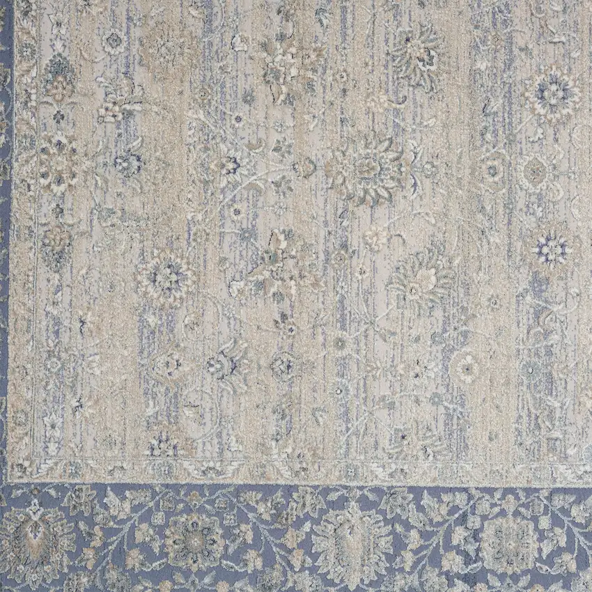 Blue And Beige Floral Square Rug Photo 9